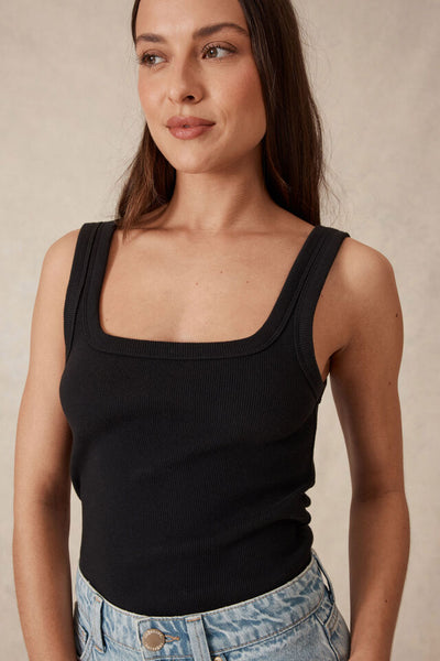 Ceres Life Contour Rib Square Neck Tank Black