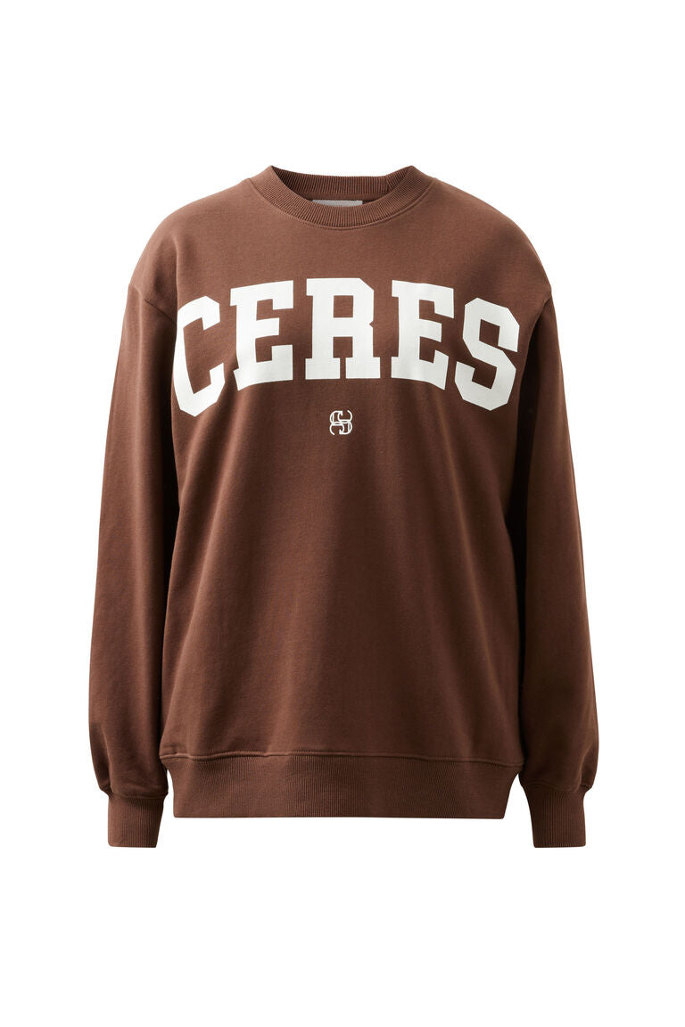 Isla Oversized Slouchy Crew Chocolate Heritage Logo