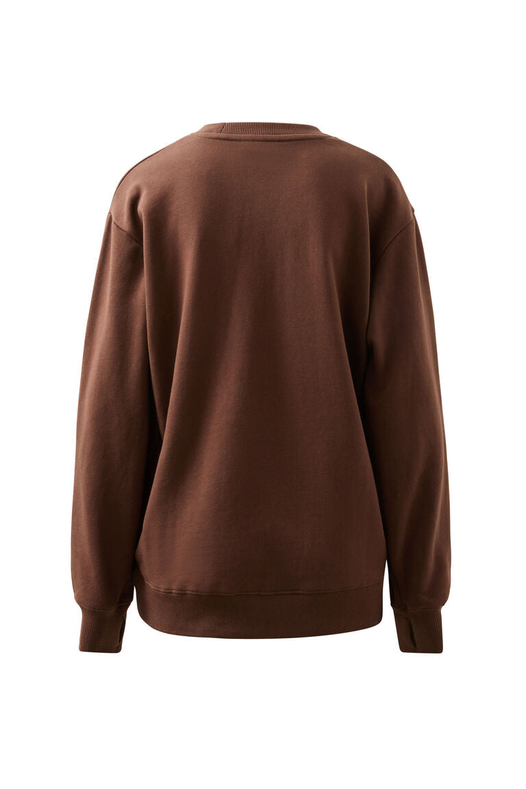 Isla Oversized Slouchy Crew Chocolate Heritage Logo