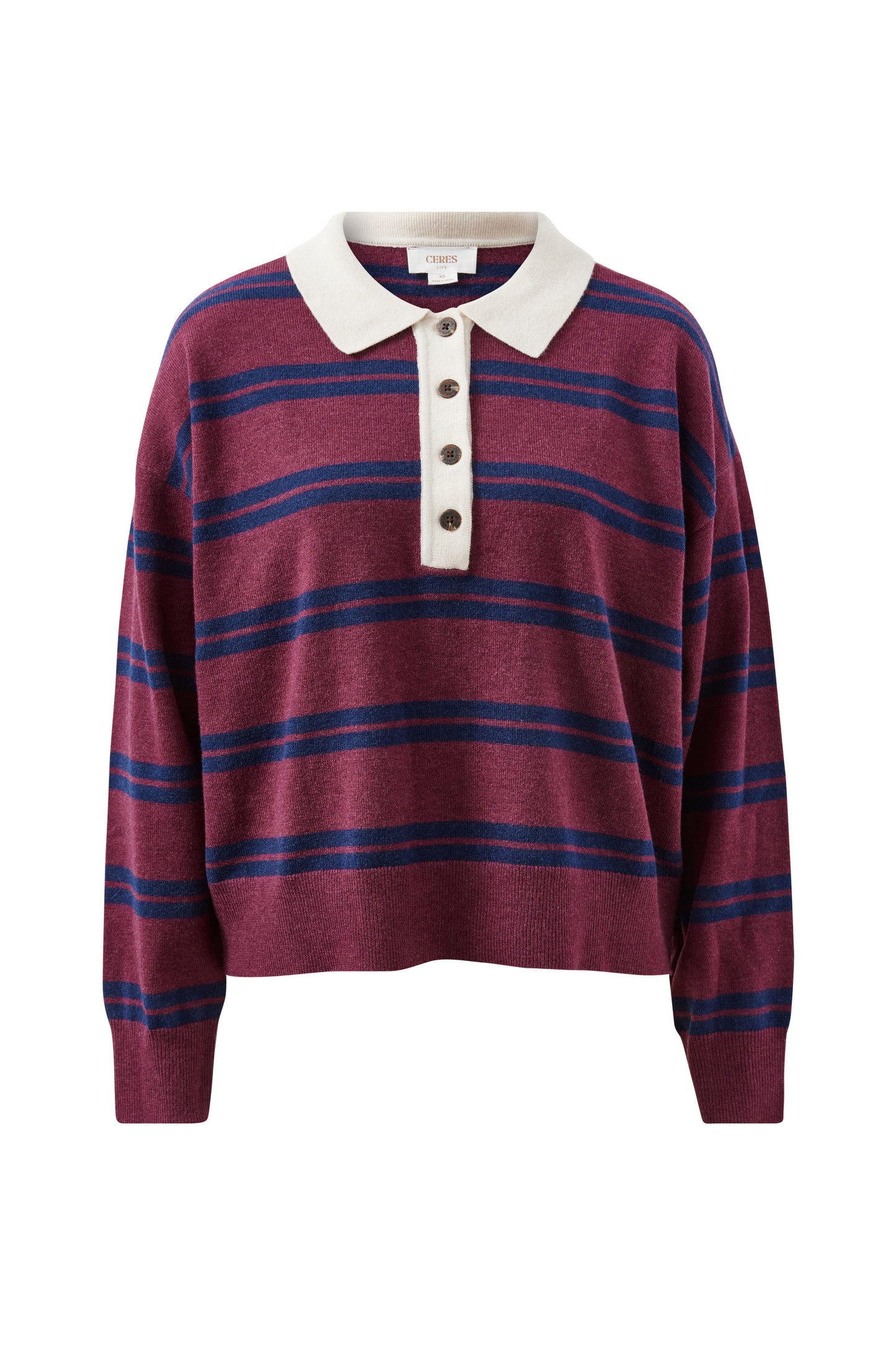 Ceres Life Jessa Rugby Knit Washed Burgundy Stripe