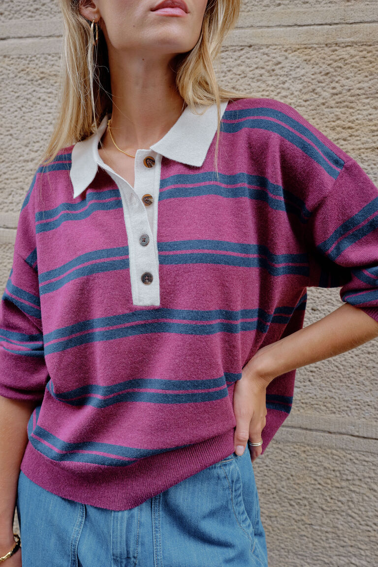 Ceres Life Jessa Rugby Knit Washed Burgundy Stripe