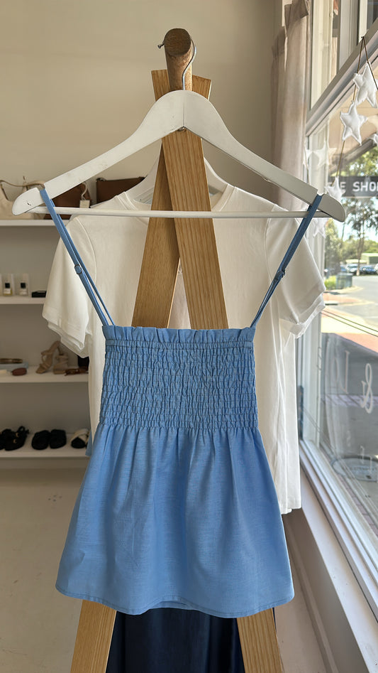 Nora Linen Top Blue