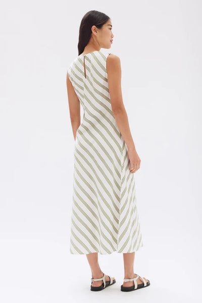 Assembly Label Isola Stripe Midi Dress Pandan / Antique White