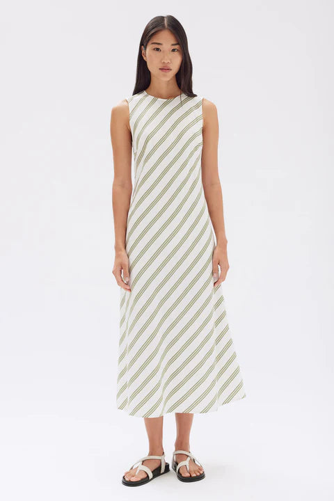 Assembly Label Isola Stripe Midi Dress Pandan / Antique White