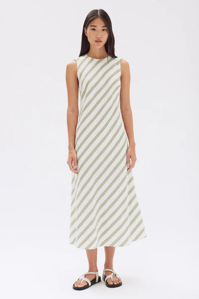 Assembly Label Isola Stripe Midi Dress Pandan / Antique White