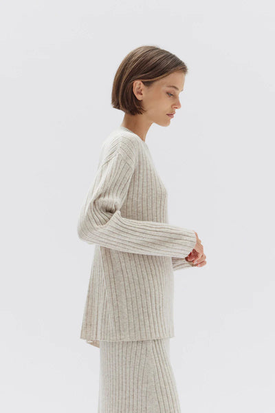 Assembly Label Wool Cashmere Rib Long Sleeve Top Oat Marle