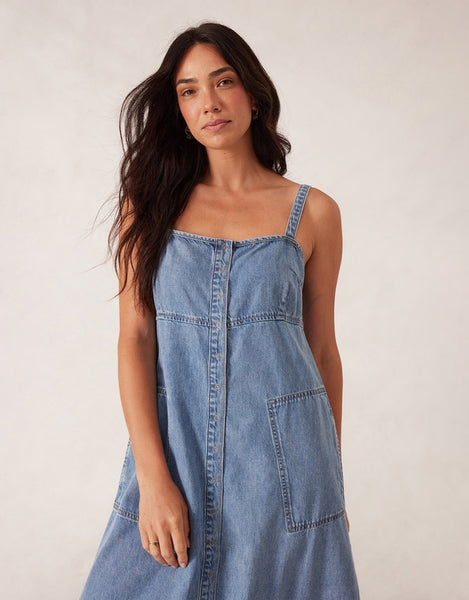 Ceres Life Denim Beach Dress Worn Blue