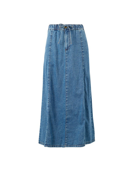 Ceres Life Panelled Maxi Skirt Worn Blue Denim